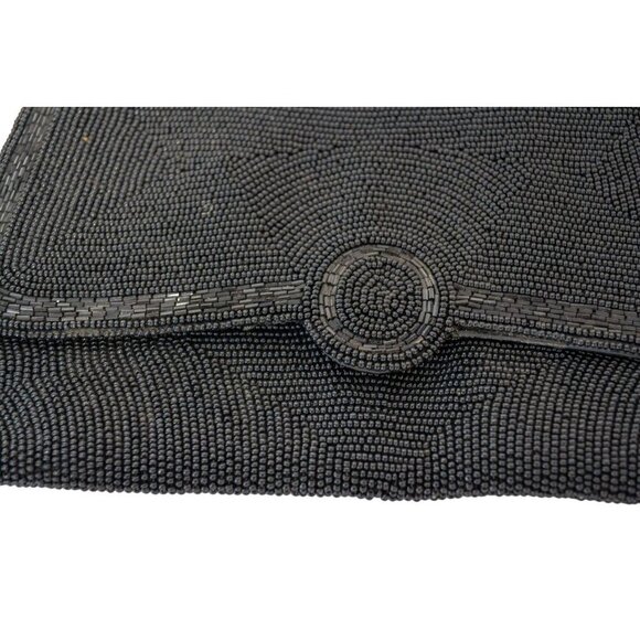 Black Beaded Envelope Clutch Purse Bag with no Straps Japan Vintage (2629BS) - Picture 3 of 9